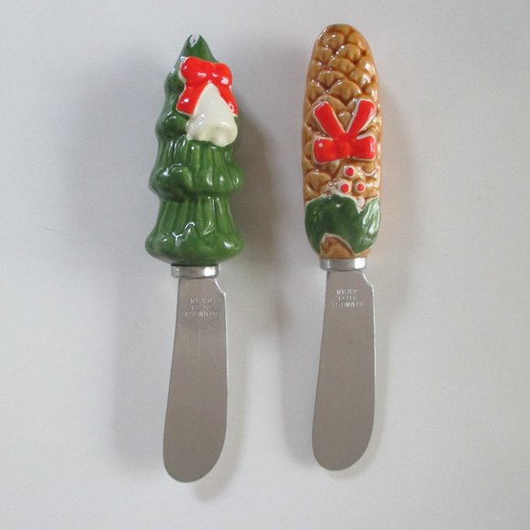 Holiday Vintage Holiday Cheese Spreader Knives Set Of 2 Christmas
